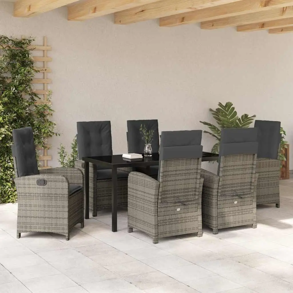 7-Piece Grey Poly Rattan Outdoor Dining Set