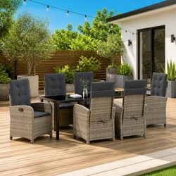 Stylish 7 Piece Grey Poly Rattan Garden Dining Set