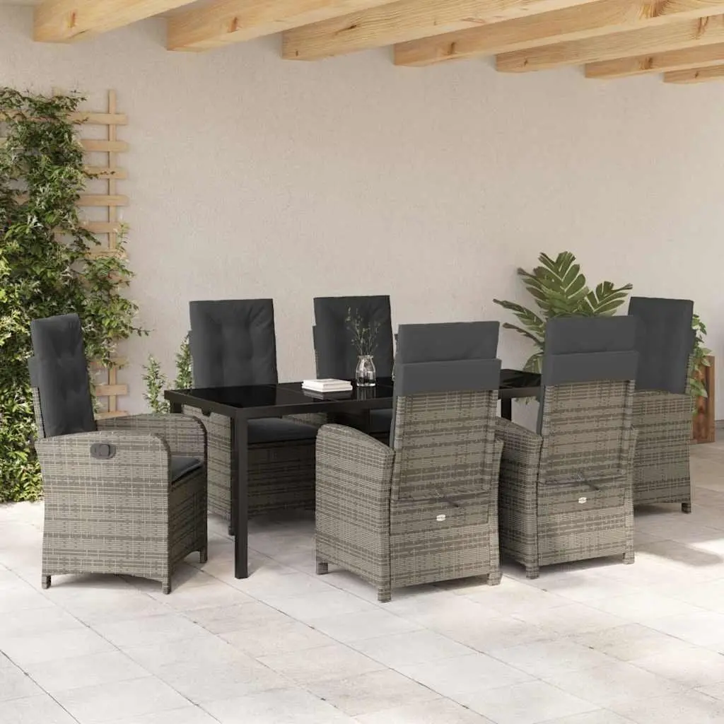 7 Piece Grey Poly Rattan Garden Dining Set