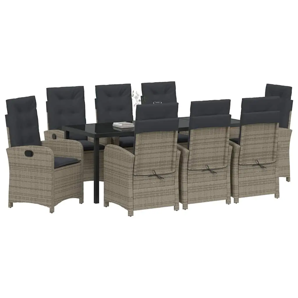 9 Piece Garden Dining Set in Grey Rattan