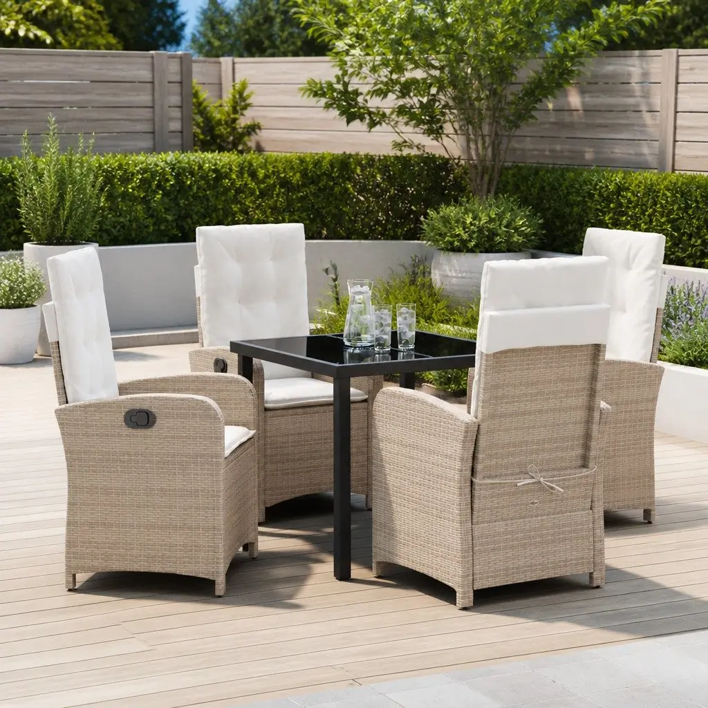 5-Piece Beige Outdoor Dining Set with Cushions