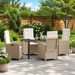 Durable 5-Piece Garden Dining Set with Cushions in Beige