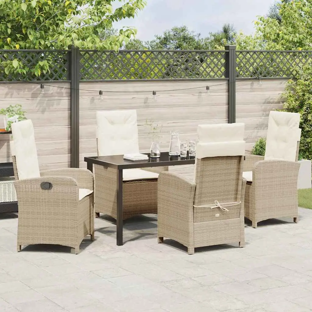 5-Piece Garden Dining Set with Cushions in Beige