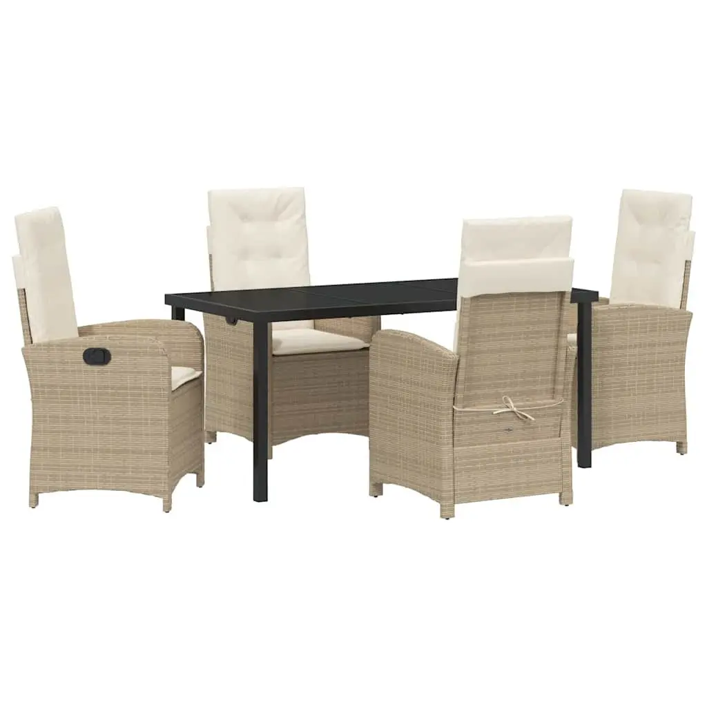 5-Piece Beige Poly Rattan Garden Dining Set with Cushions