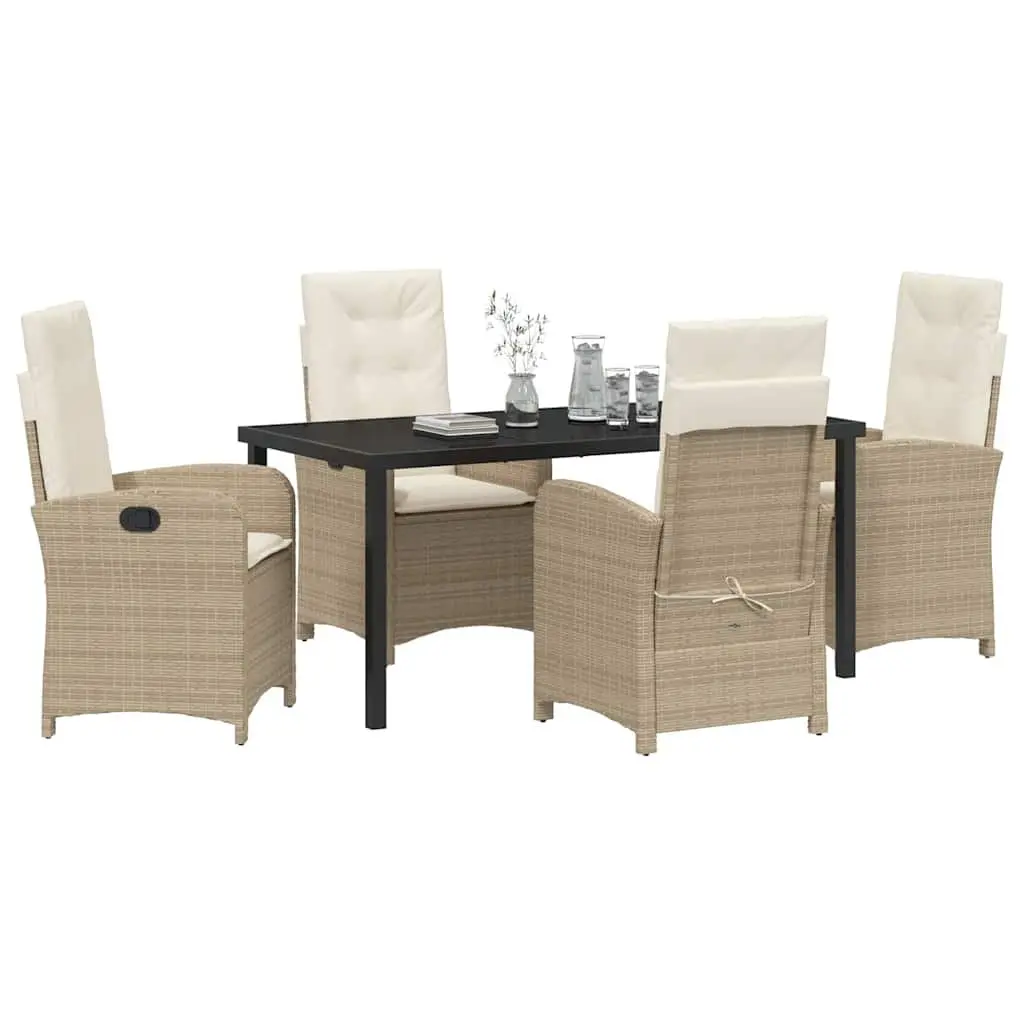 5-Piece Beige Poly Rattan Garden Dining Set with Cushions
