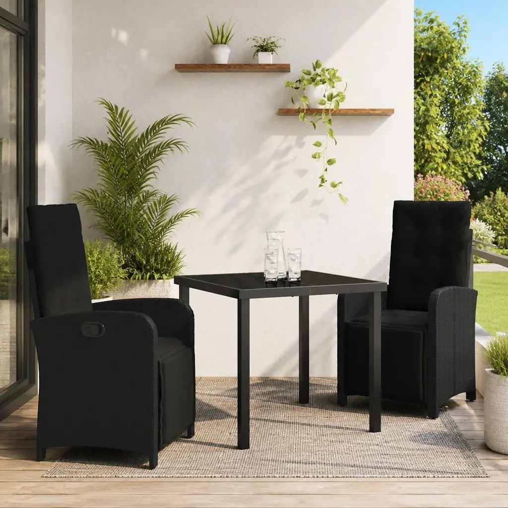 Black Poly Rattan Patio Dining Set with Glass Top