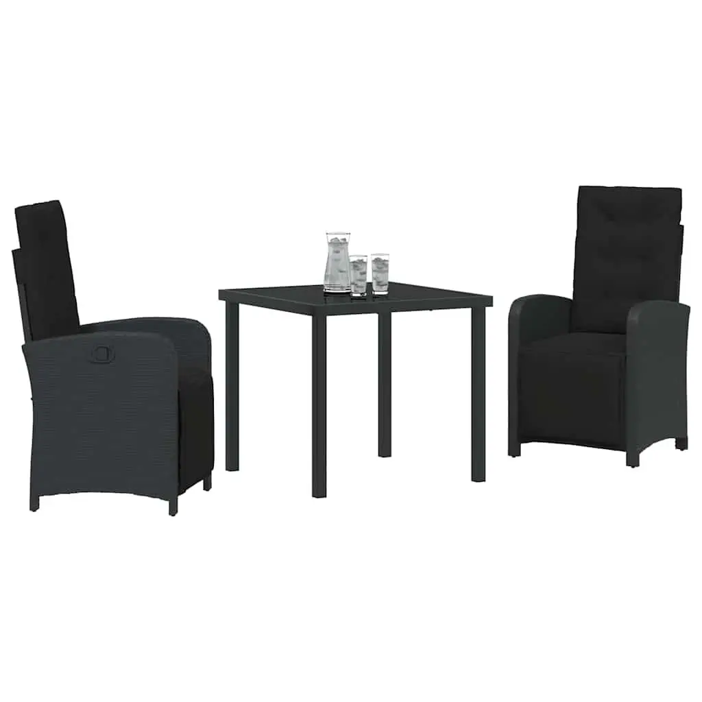 Black Poly Rattan Patio Dining Set with Glass Top