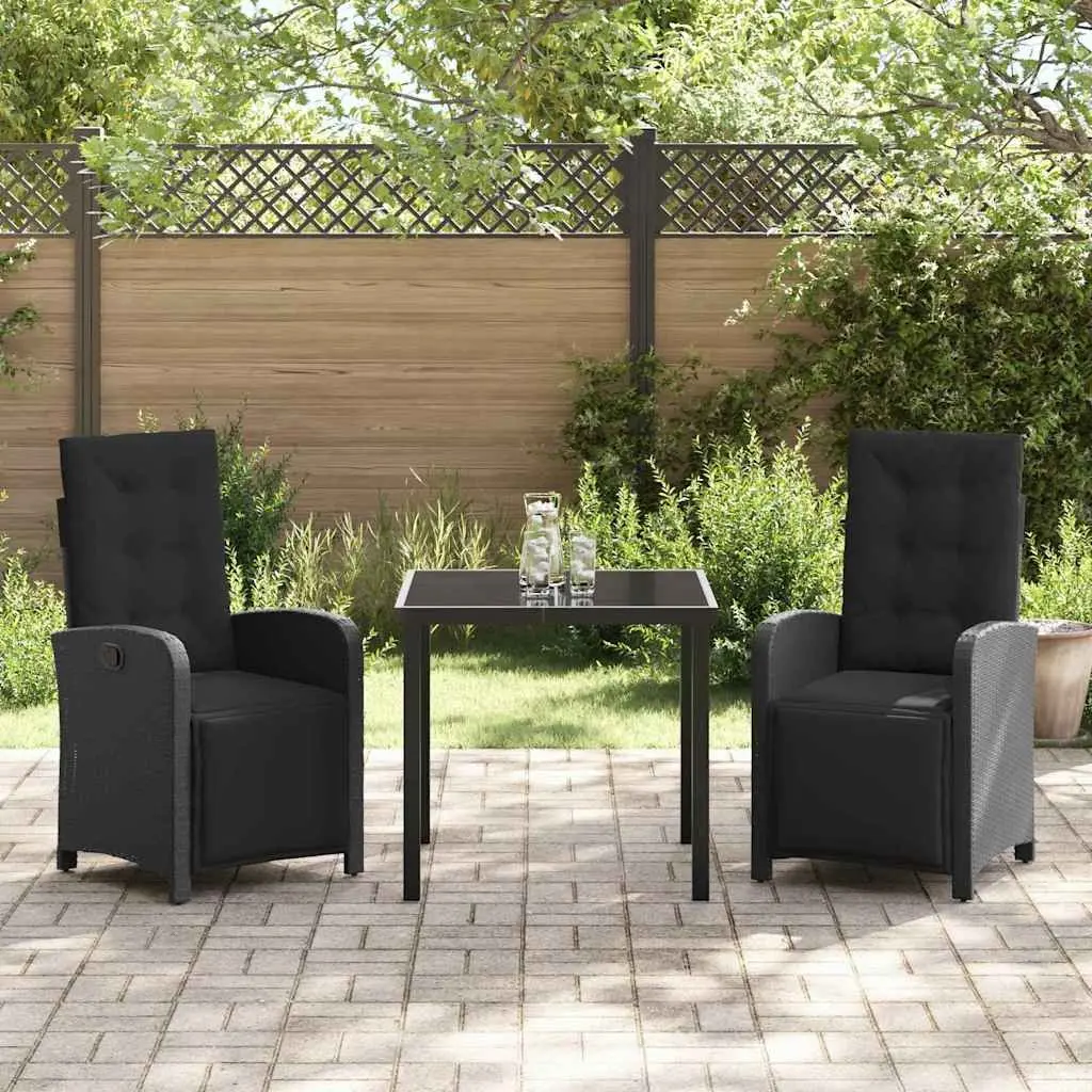 Black Poly Rattan Patio Dining Set with Glass Top