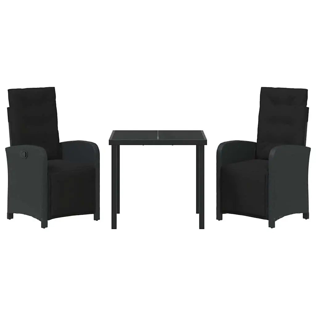 Black Poly Rattan Patio Dining Set with Glass Top