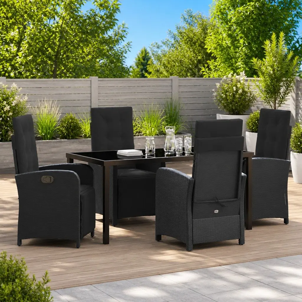 Black Poly Rattan 5 Piece Outdoor Dining Set