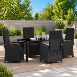 Premium Black Poly Rattan 5 Piece Outdoor Dining Set