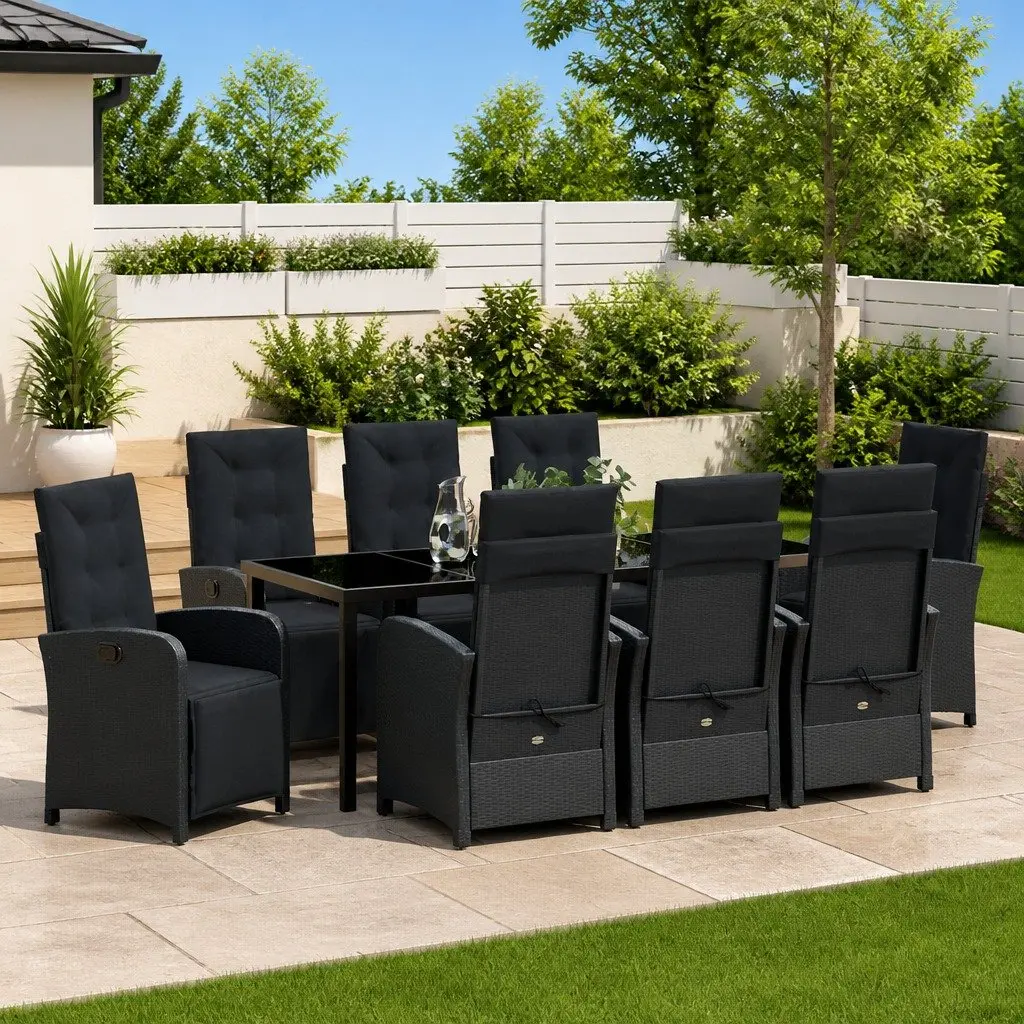 9-Piece Outdoor Dining Set with Black Poly Rattan