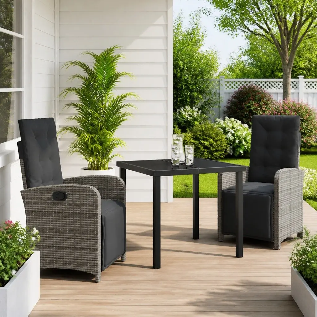 Grey Poly Rattan 3-Piece Outdoor Dining Set