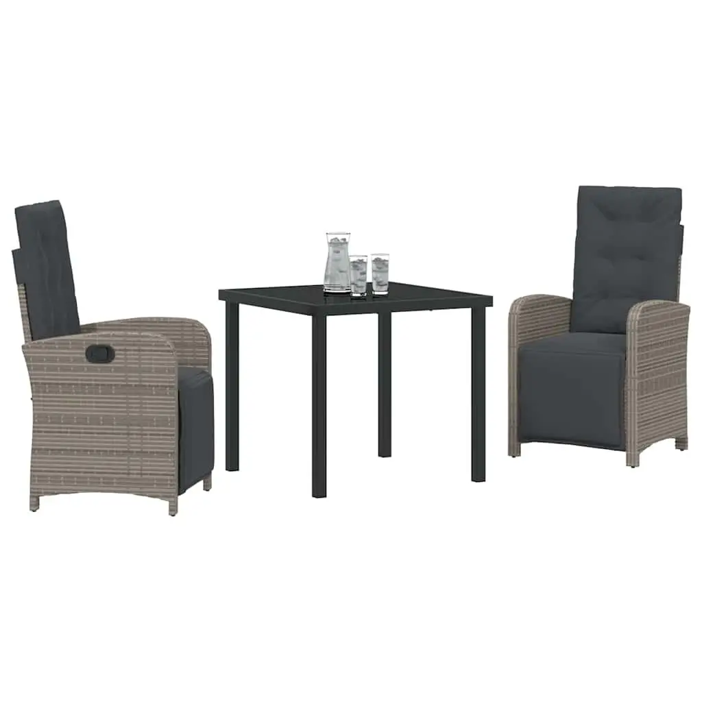 Grey Poly Rattan 3-Piece Outdoor Dining Set