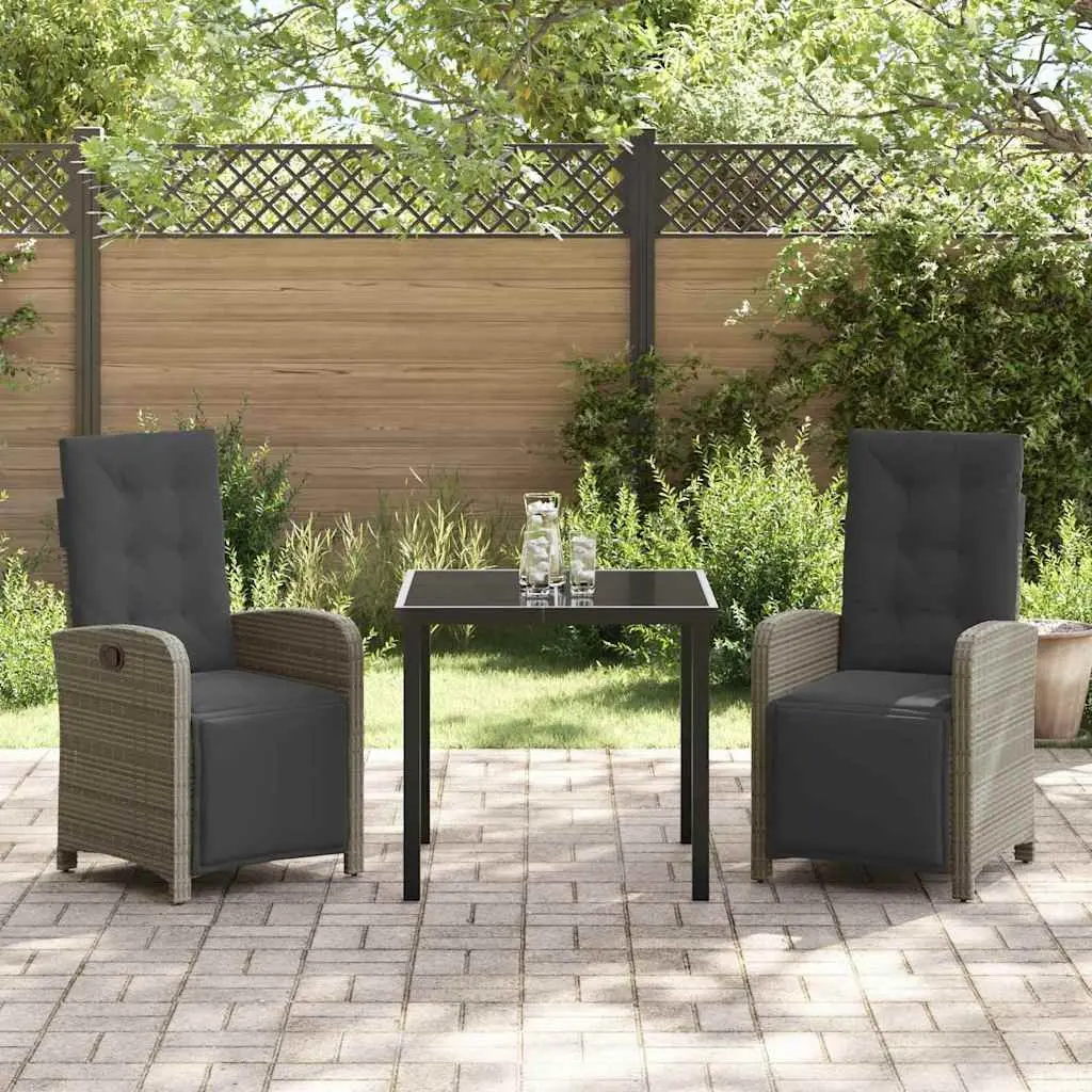 Grey Poly Rattan 3-Piece Outdoor Dining Set