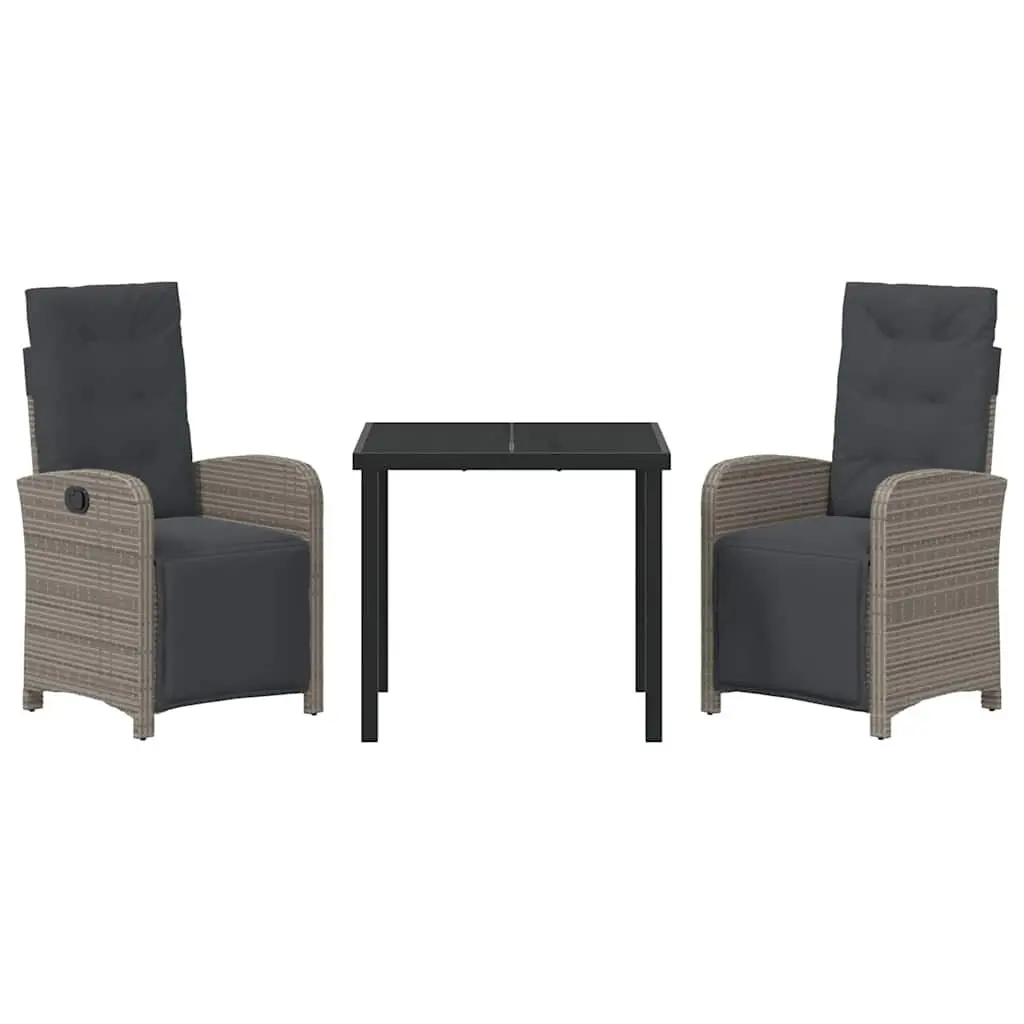 Grey Poly Rattan 3-Piece Outdoor Dining Set