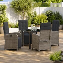 Premium Grey Poly Rattan Garden Dining Set - 5 pcs