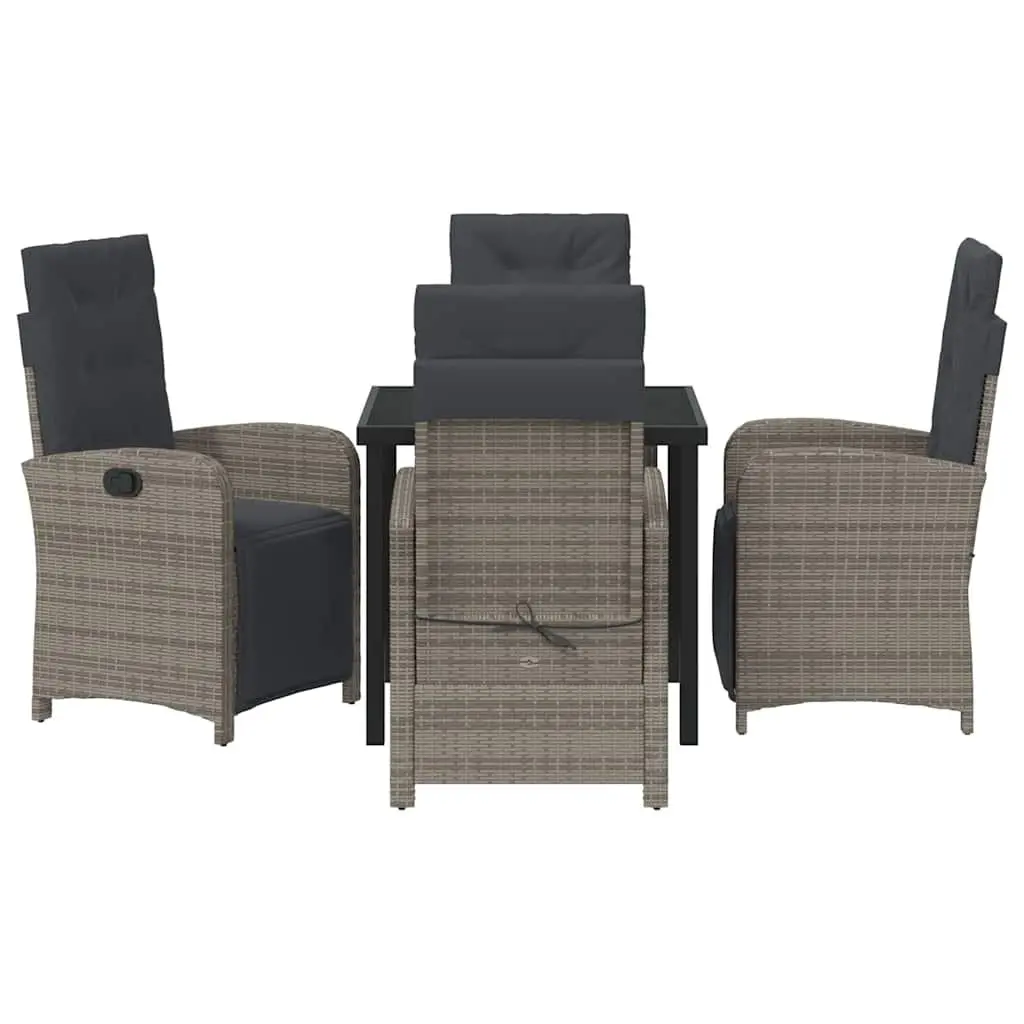 Garden Dining Set 5 pcs Grey Poly Rattan Outdoor Furniture Glass Top Cushions