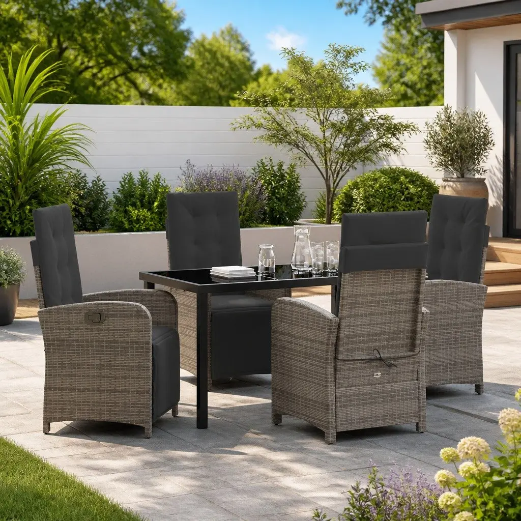 5 Piece Outdoor Dining Set with Grey Poly Rattan