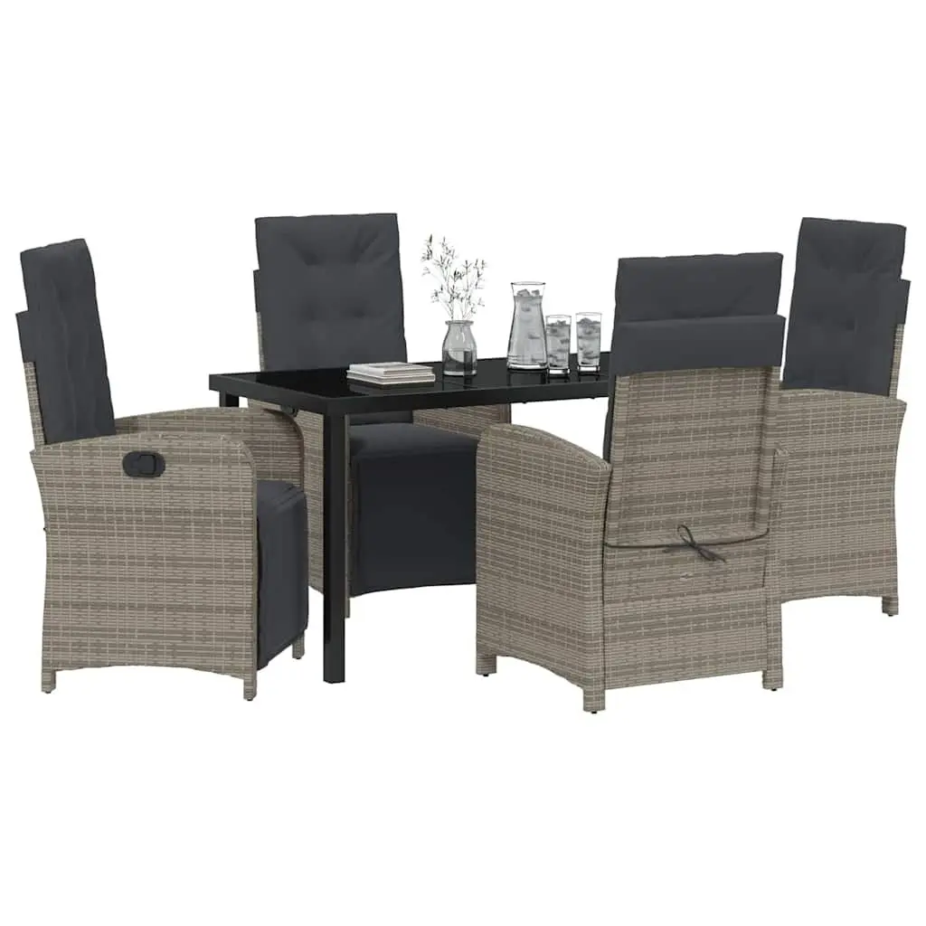 5 Piece Outdoor Dining Set with Grey Poly Rattan