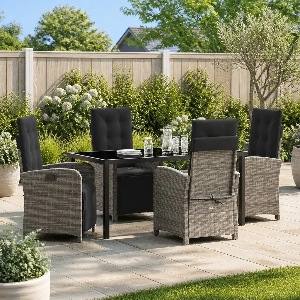 5-Piece Grey Poly Rattan Garden Dining Set