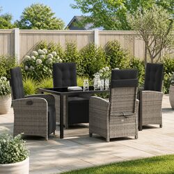 Stylish 5-Piece Grey Poly Rattan Garden Dining Set
