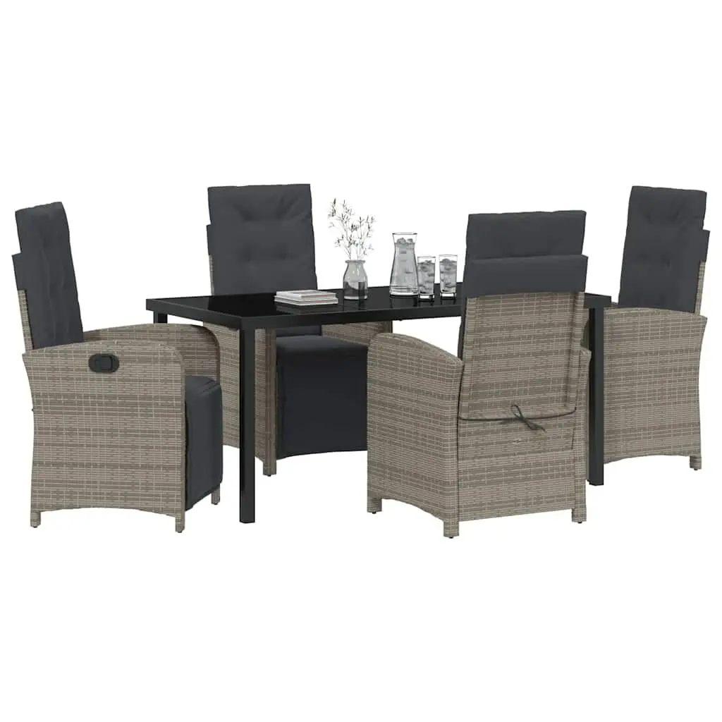 5-Piece Grey Poly Rattan Garden Dining Set
