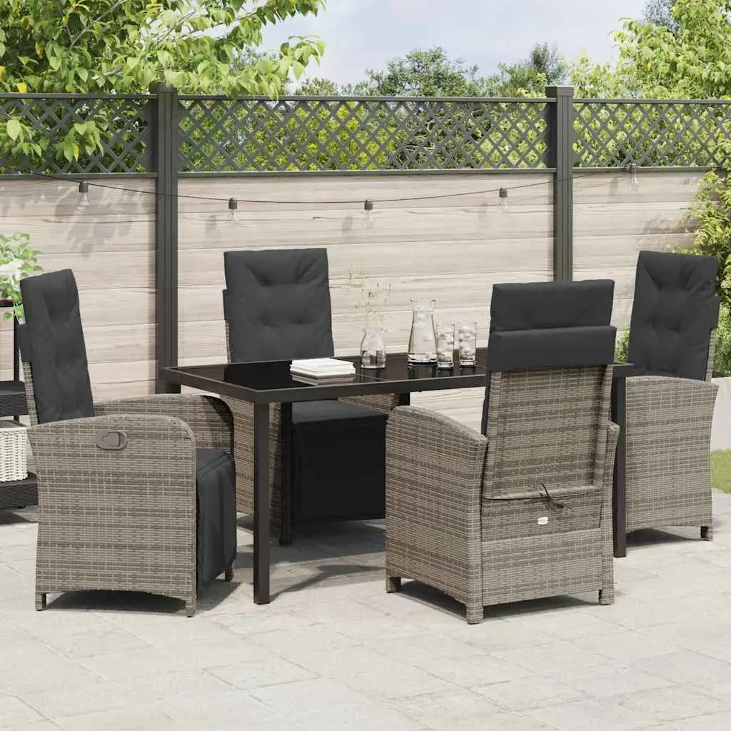 5-Piece Grey Poly Rattan Garden Dining Set