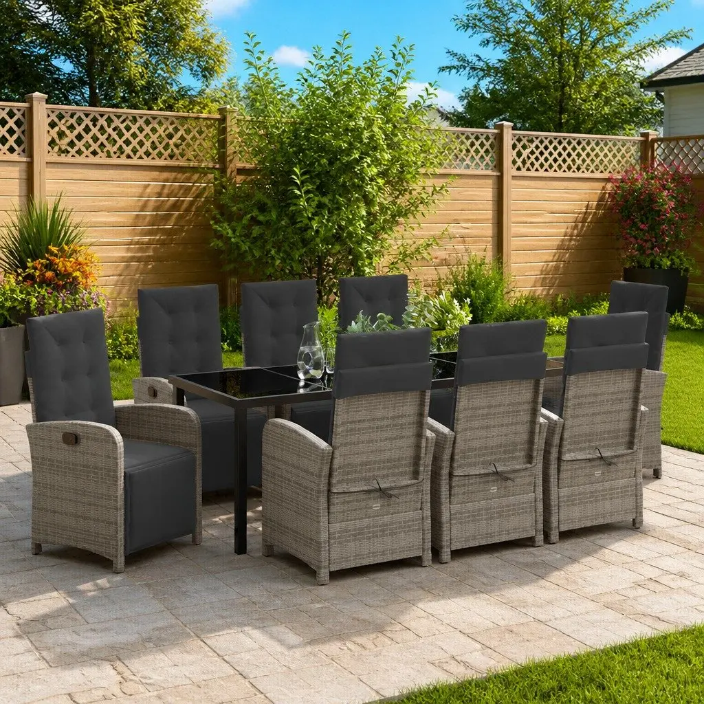 9-Piece Grey Garden Dining Set with Cushions