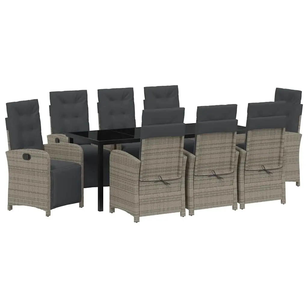 9-Piece Grey Garden Dining Set with Cushions