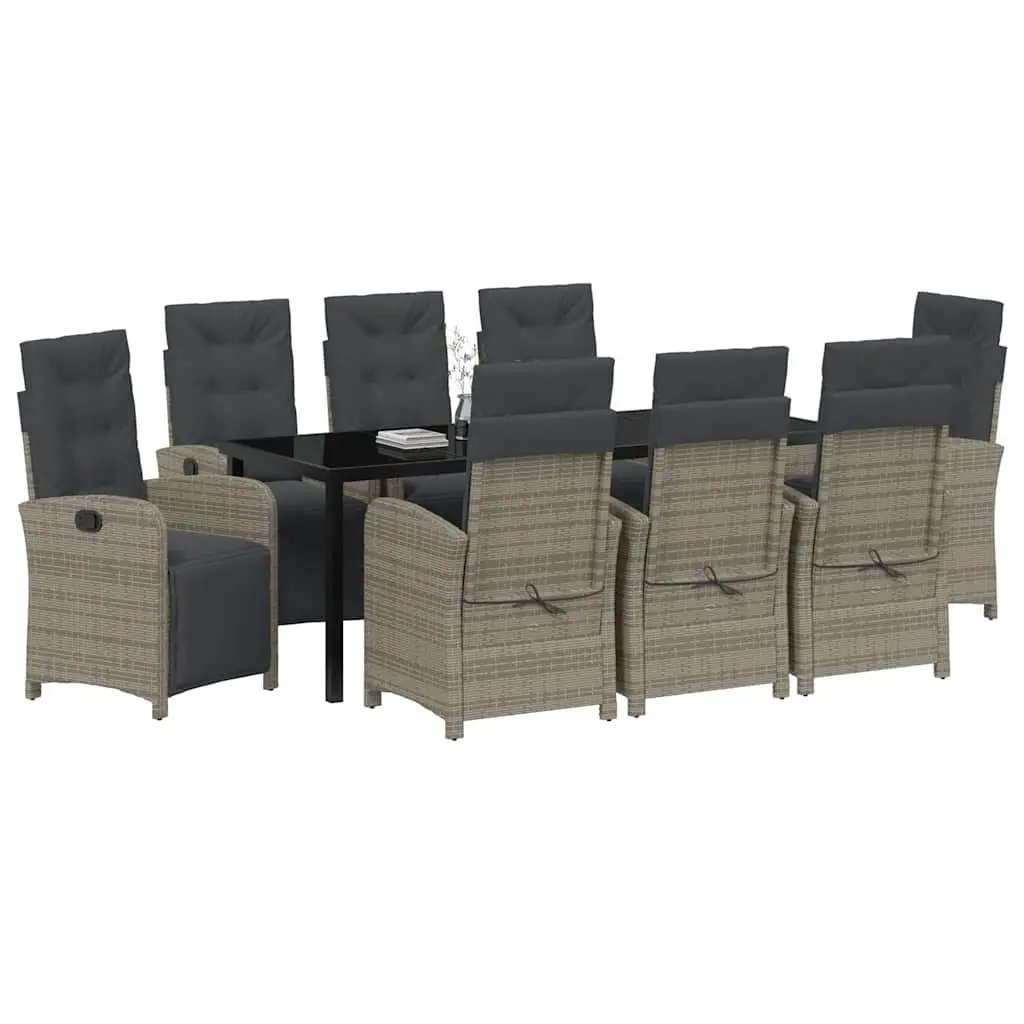9-Piece Grey Garden Dining Set with Cushions