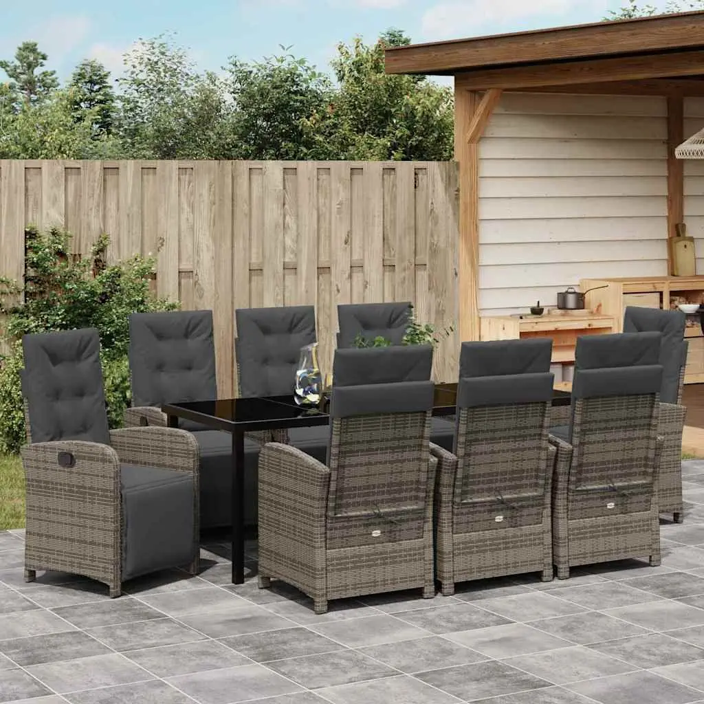 9-Piece Grey Garden Dining Set with Cushions