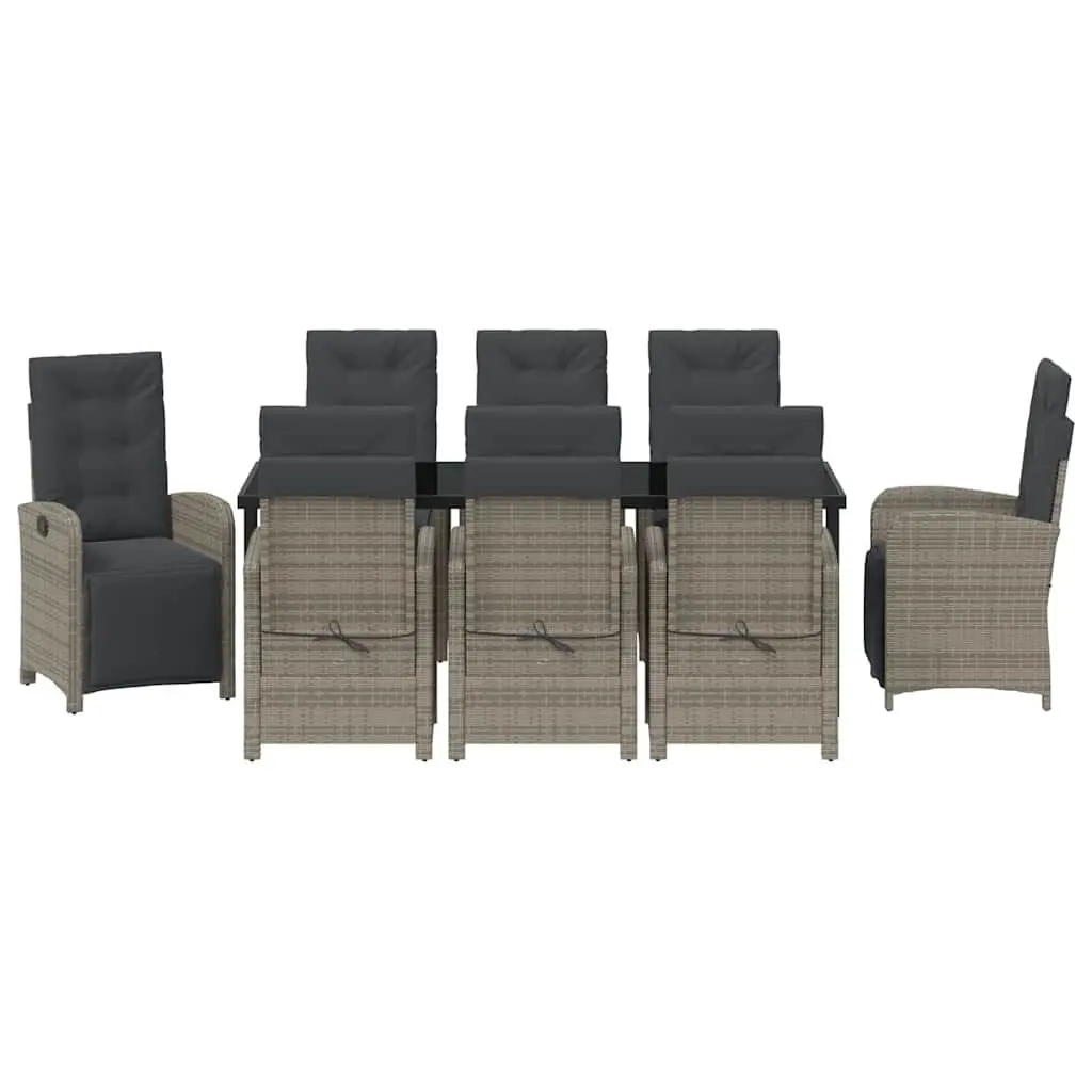 9-Piece Grey Garden Dining Set with Cushions