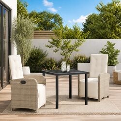 Beige Poly Rattan Garden Dining Set with Tempered Glass
