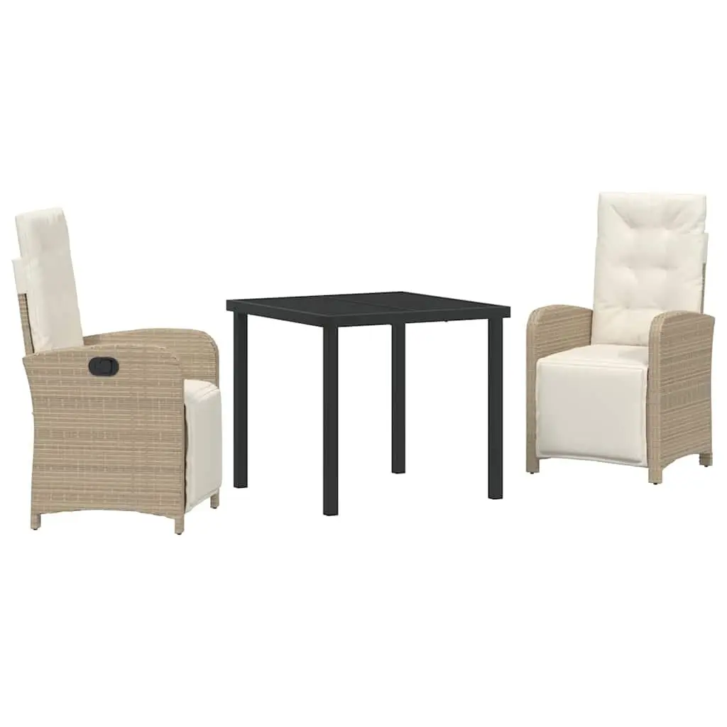 Beige Poly Rattan Garden Dining Set with Tempered Glass
