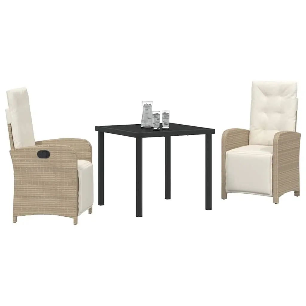 Beige Poly Rattan Garden Dining Set with Tempered Glass