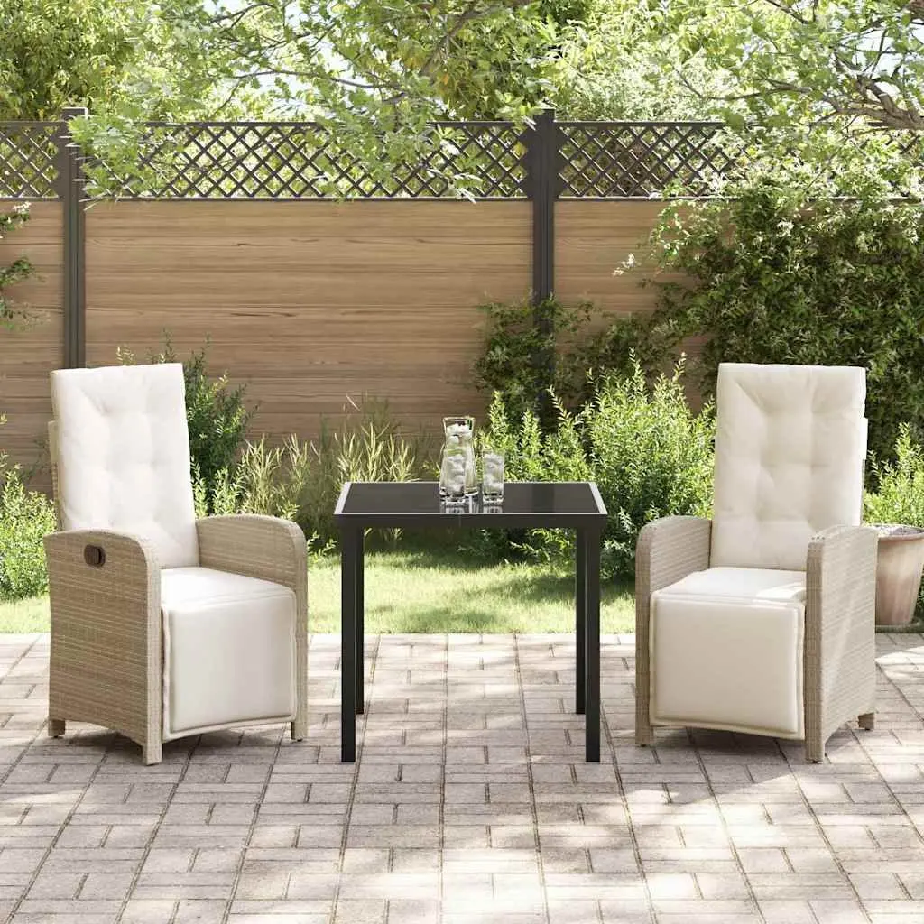 Beige Poly Rattan Garden Dining Set with Tempered Glass