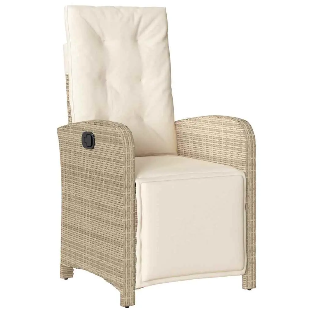 Beige Poly Rattan Garden Dining Set with Tempered Glass