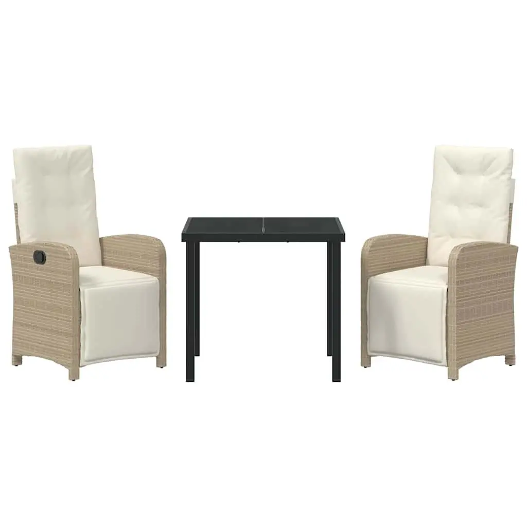 Beige Poly Rattan Garden Dining Set with Tempered Glass