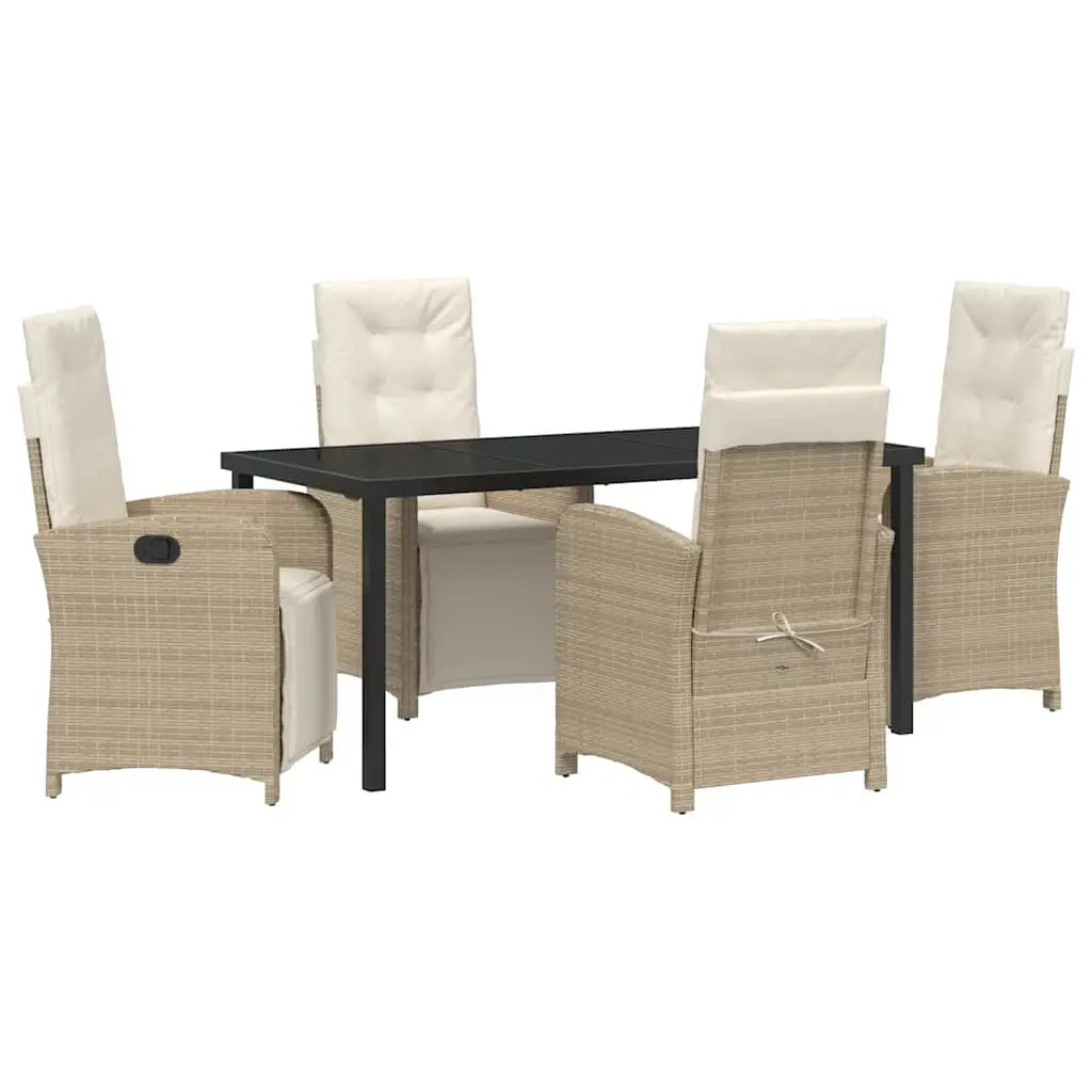 Outdoor Dining Set Poly Rattan Glass Top 5 Piece Beige