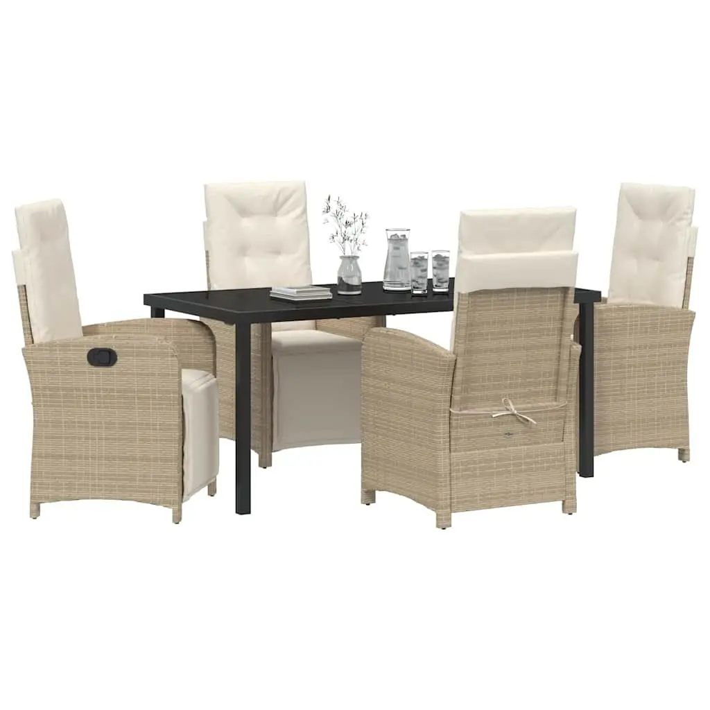 Outdoor Dining Set Poly Rattan Glass Top 5 Piece Beige