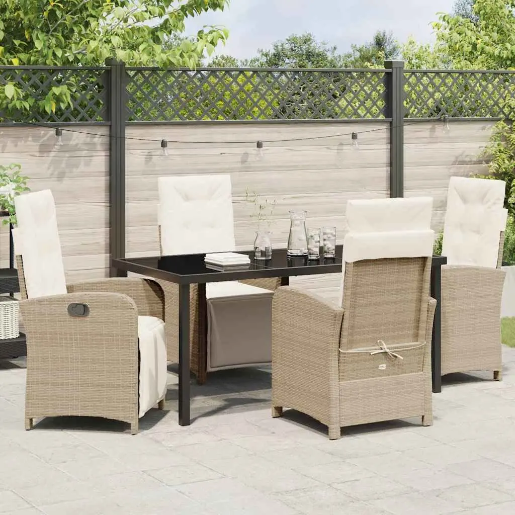 Outdoor Dining Set Poly Rattan Glass Top 5 Piece Beige