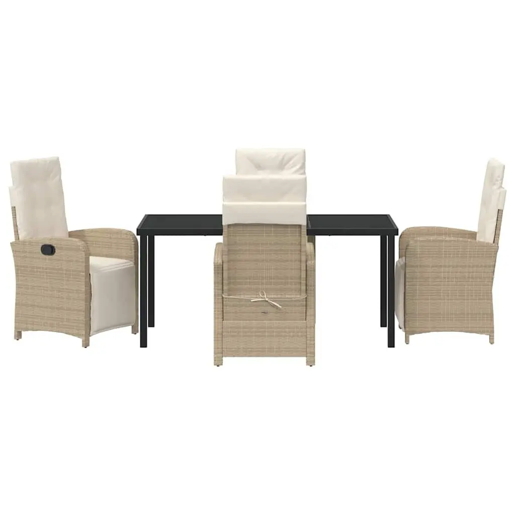 Outdoor Dining Set Poly Rattan Glass Top 5 Piece Beige