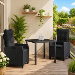 Black Poly Rattan Outdoor Garden Dining Set 3 Piece