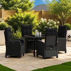 5-Piece Black Poly Rattan Outdoor Garden Dining Set