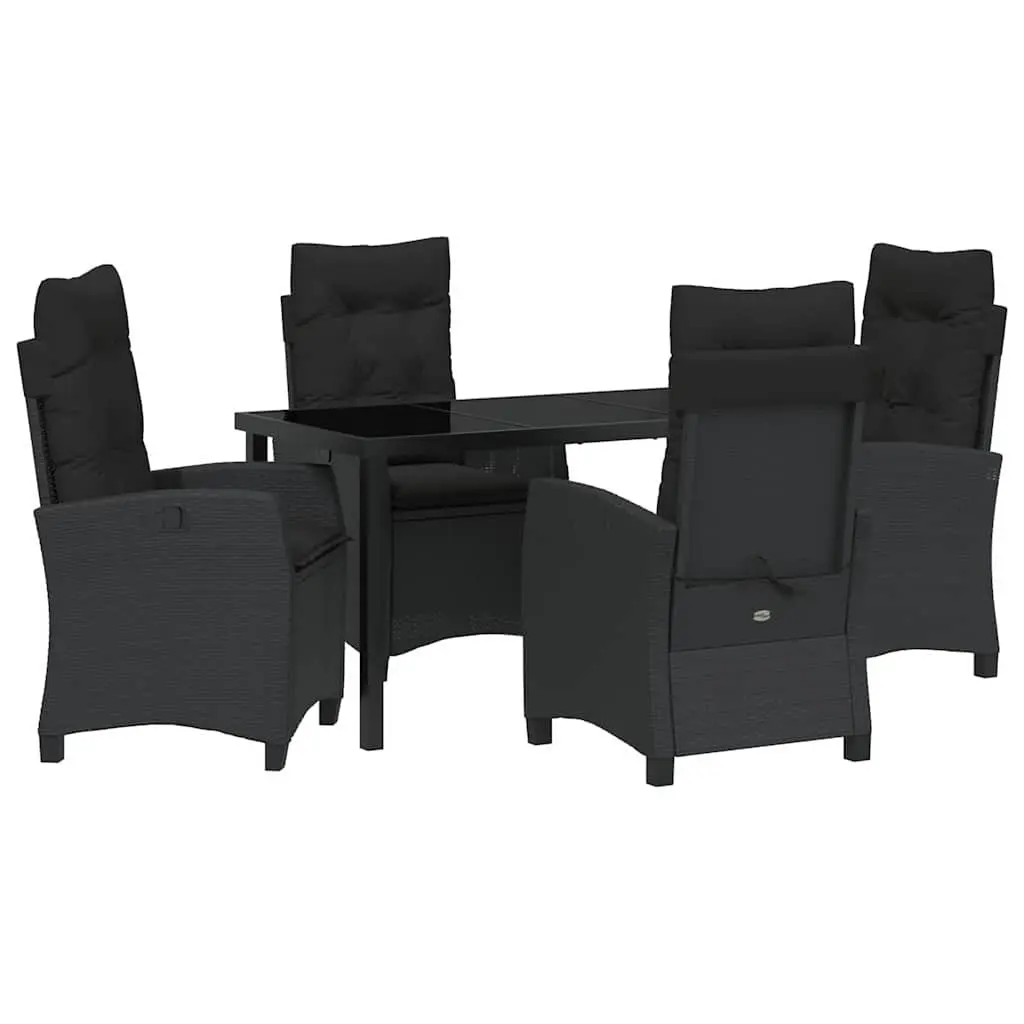 Outdoor Dining Set Poly Rattan Steel Frame Tempered Glass Top Black 5 Piece