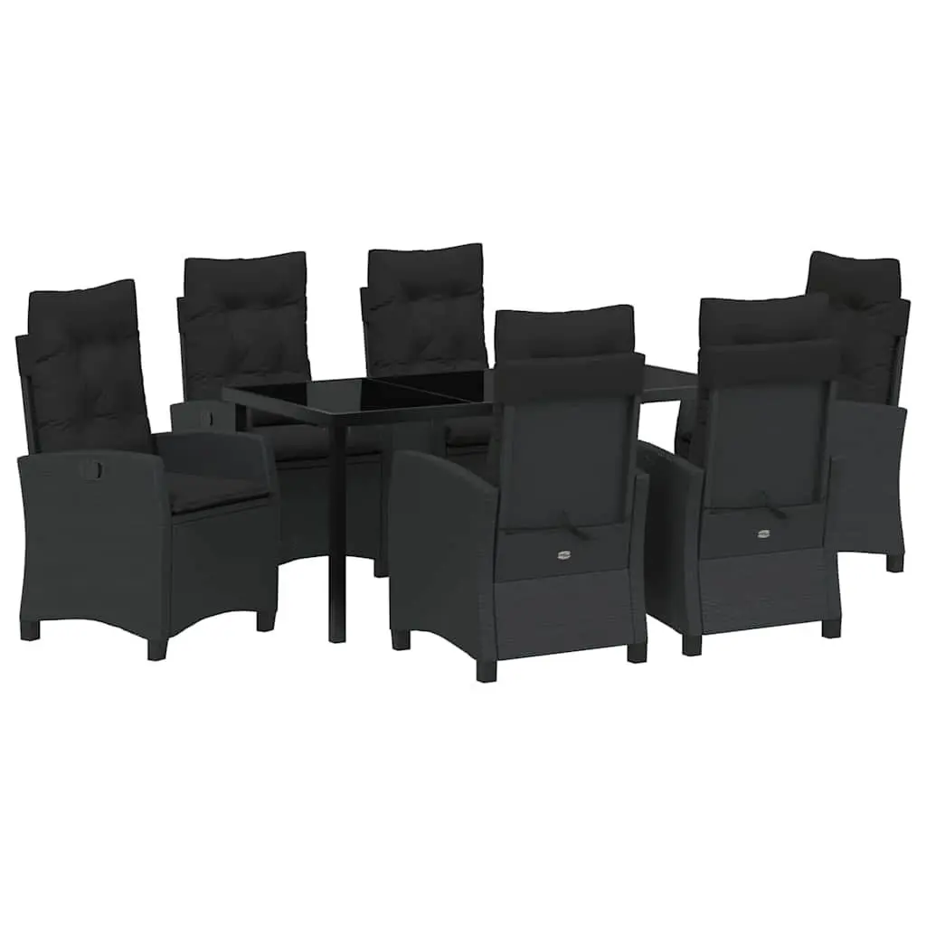 Garden Dining Set Poly Rattan Steel Frame 7 Piece Black