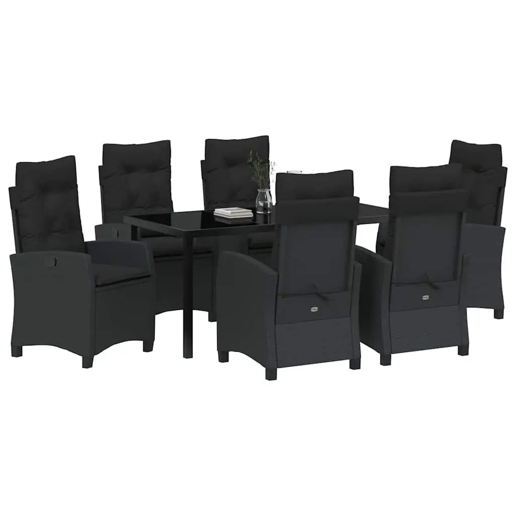 Garden Dining Set Poly Rattan Steel Frame 7 Piece Black