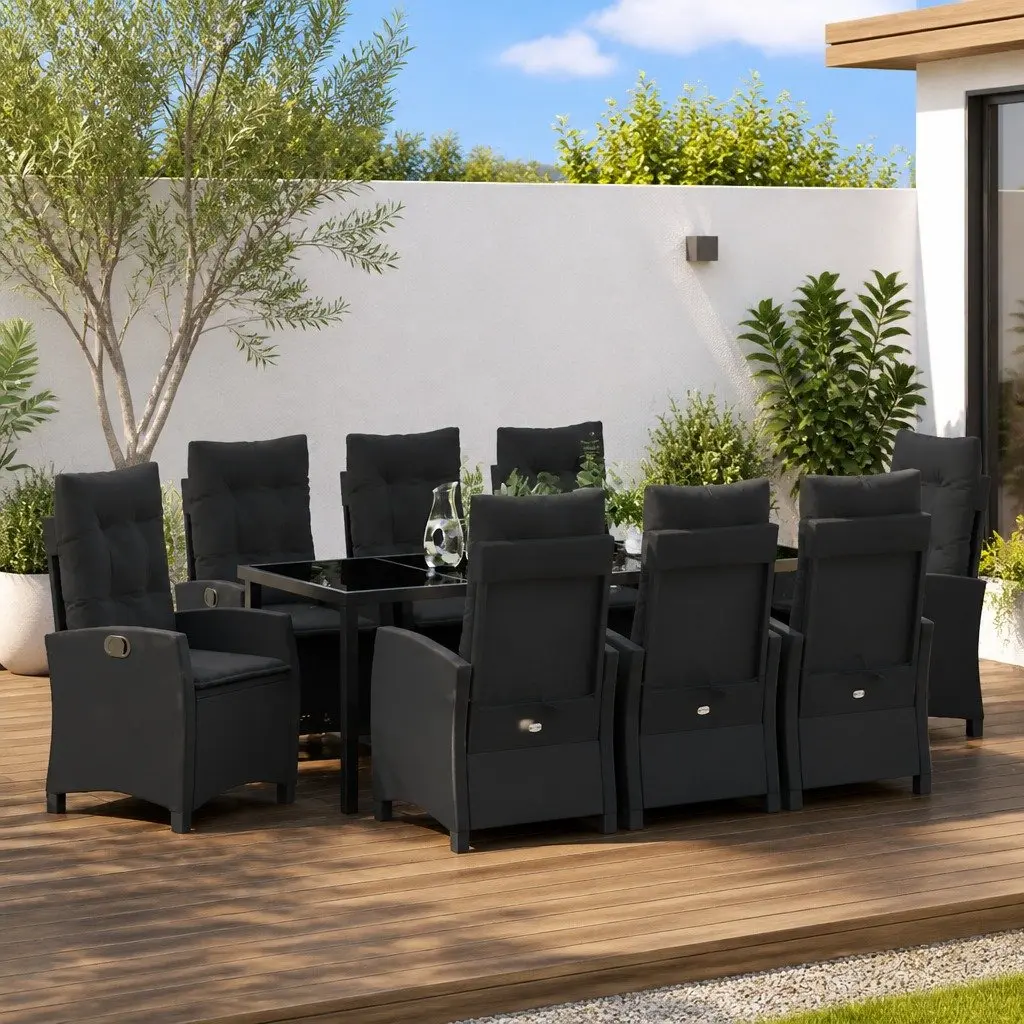 9-Piece Garden Dining Set with Glass Top