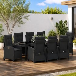 Sturdy 9-Piece Garden Dining Set with Glass Top